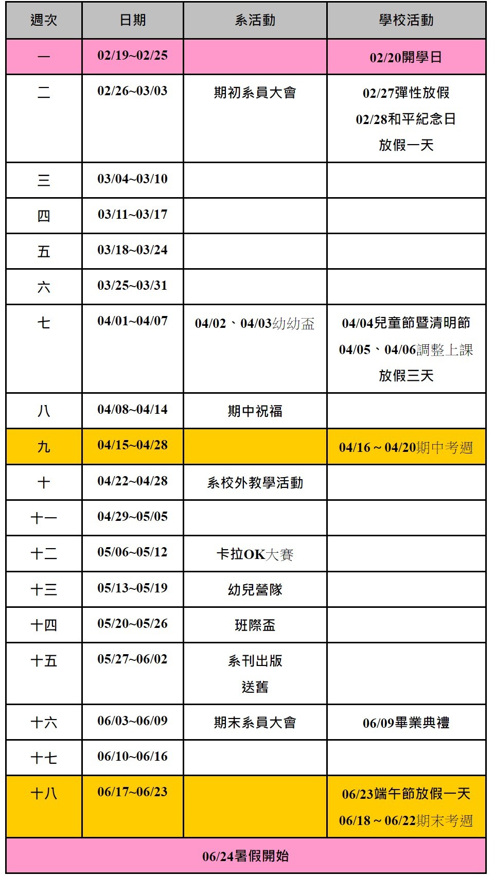 100學年度第二學期行事曆